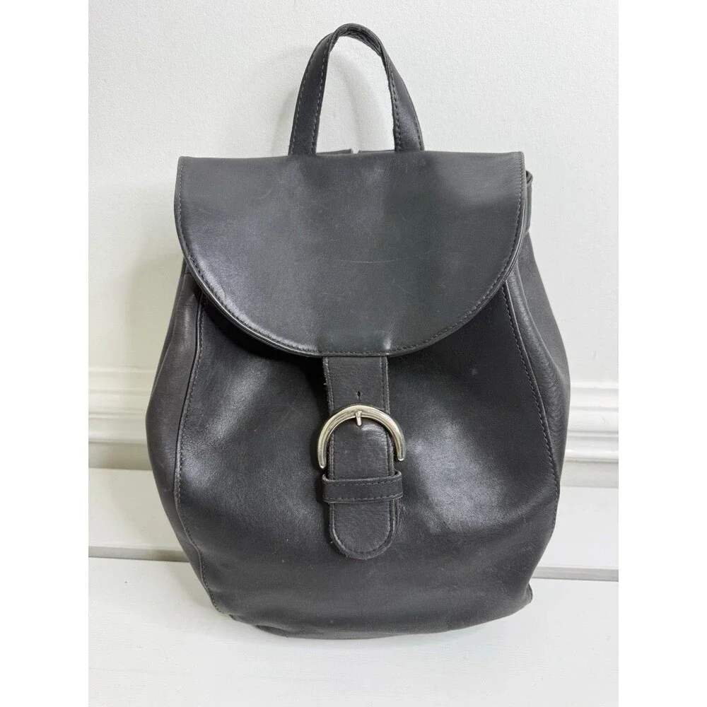 Vintage Coach Black Leather Backpack Daypack Made In USA Creed Removed